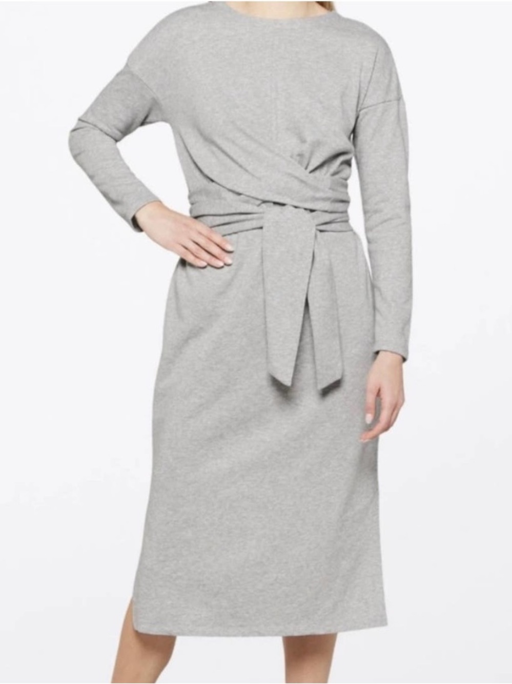 Modern Citizen Audrey Tie Front Terry Midi Dress in Heather Gray